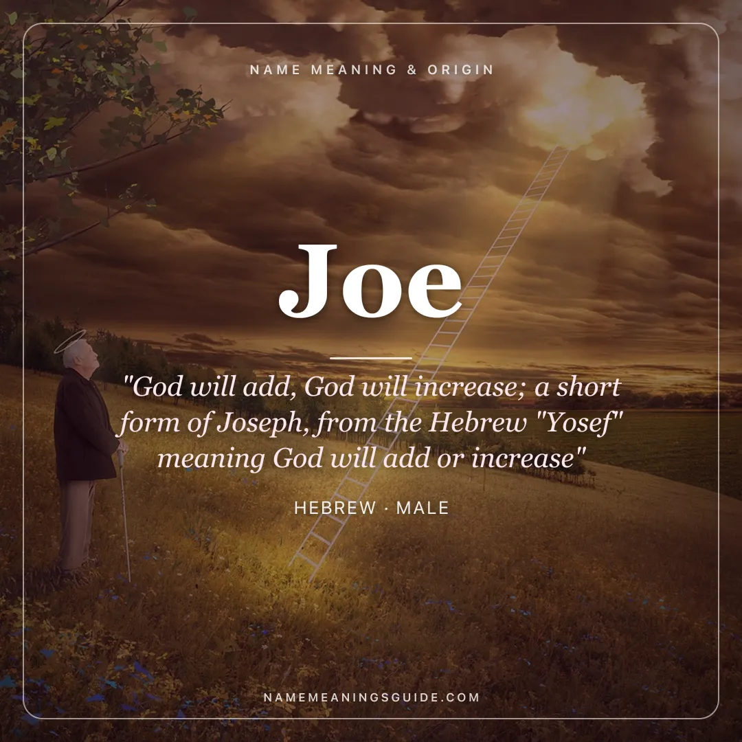 Joe name meaning "God will add, God will increase; a short form of Joseph, from the Hebrew "Yosef" meaning God will add or increase" - Hebrew male name share card | NameMeanings