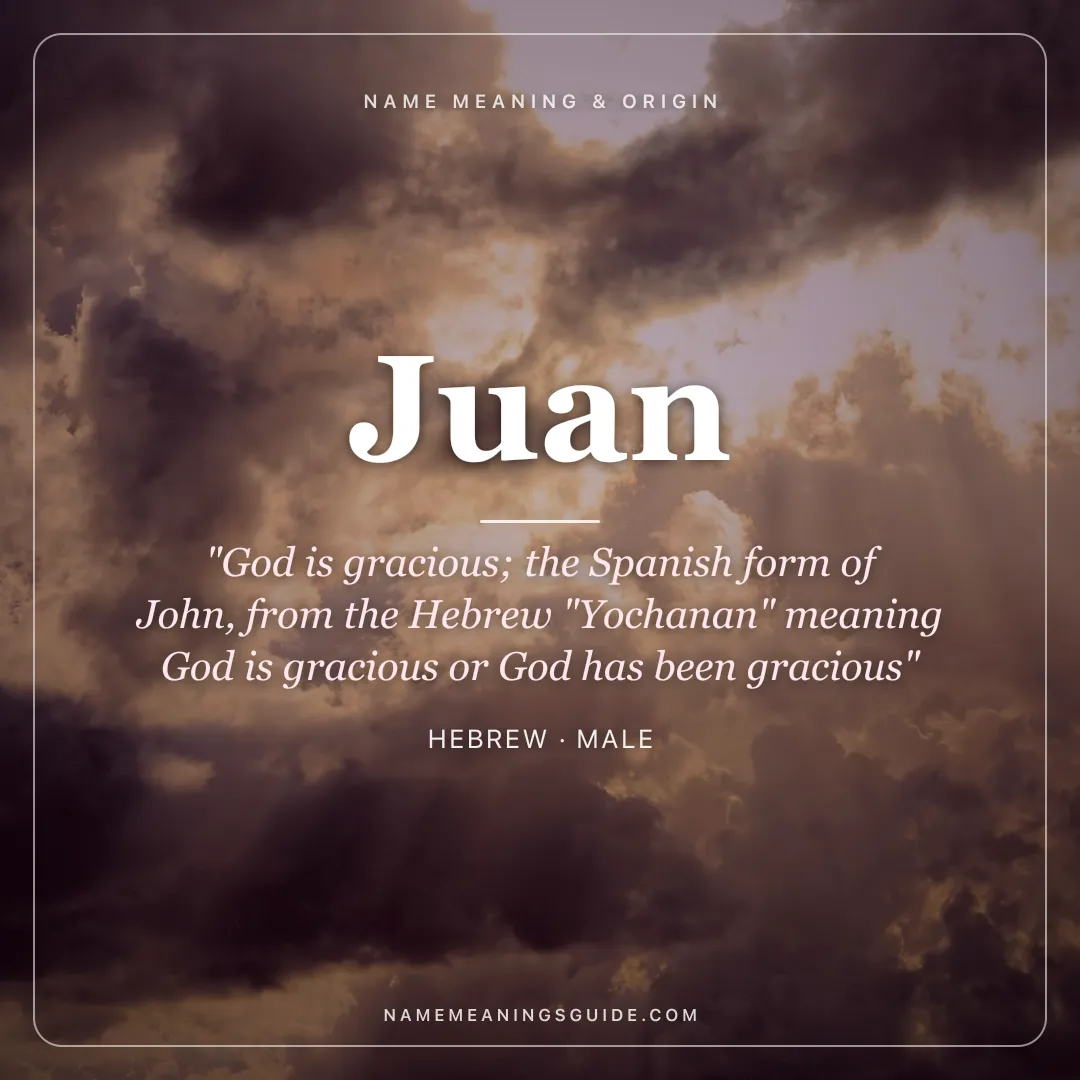 Juan name meaning "God is gracious; the Spanish form of John, from the Hebrew "Yochanan" meaning God is gracious or God has been gracious" - Hebrew male name share card | NameMeanings