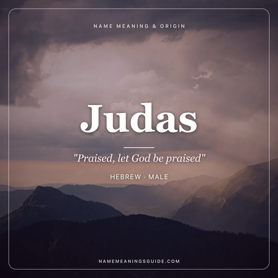 Judas name meaning "Praised, let God be praised" - Hebrew, Greek male name share card | NameMeanings