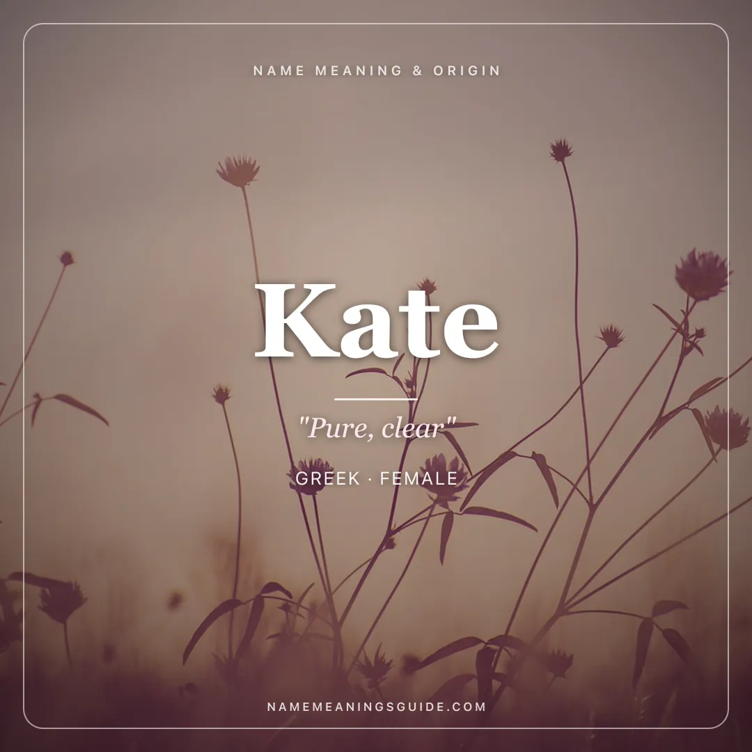 Kate name meaning "Pure, clear" - Greek, English female name share card | NameMeanings