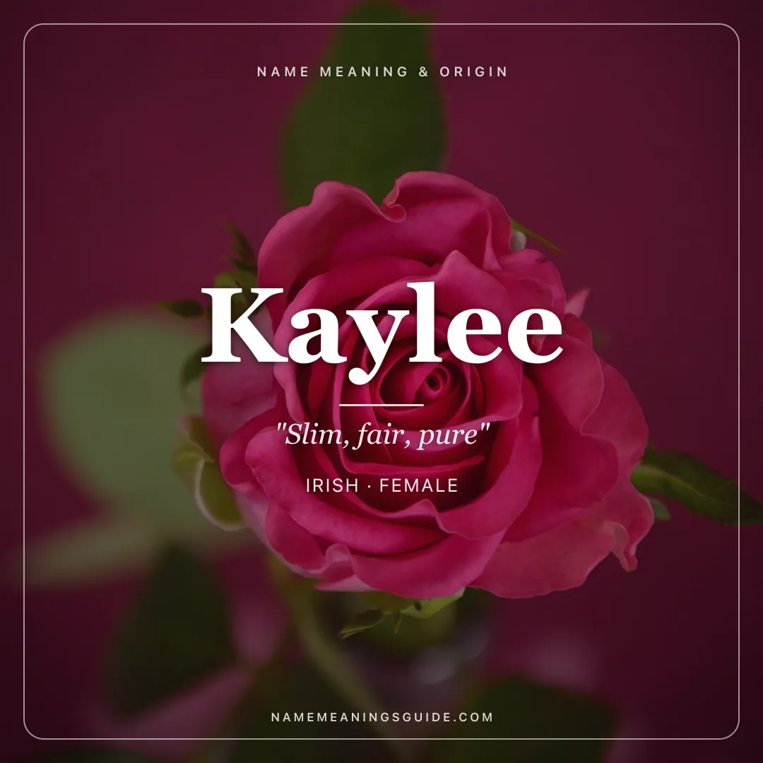 Kaylee name meaning "Slim, fair, pure" - Irish, English female name share card | NameMeanings