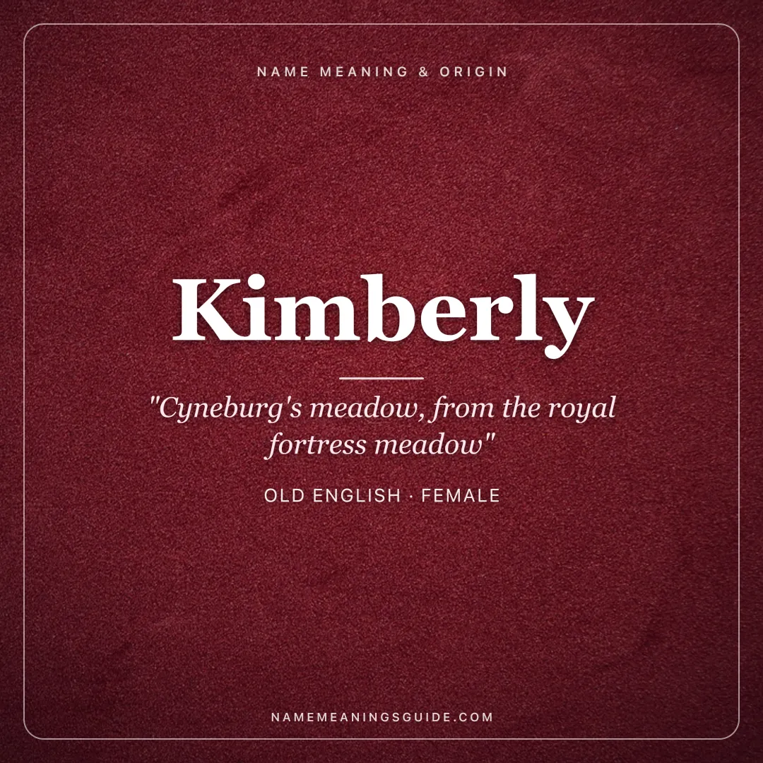 Kimberly name meaning "Cyneburg's meadow, from the royal fortress meadow" - Old English female name share card | NameMeanings