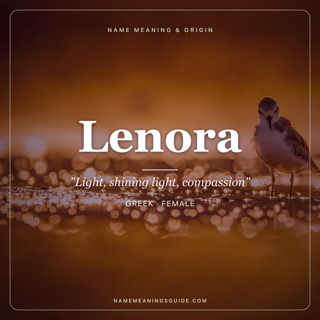 Lenora name meaning "Light, shining light, compassion" - Greek female name share card | NameMeanings