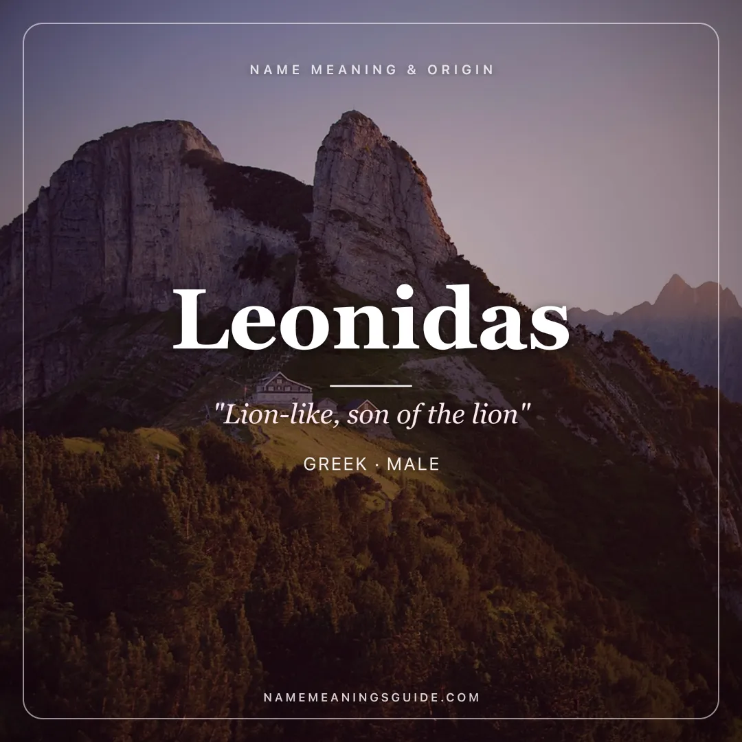 Leonidas name meaning "Lion-like, son of the lion" - Greek male name share card | NameMeanings