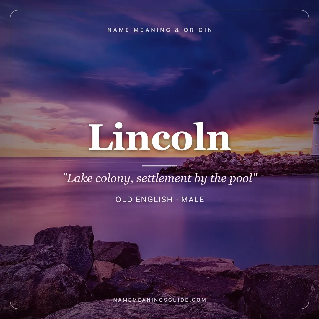 Lincoln name meaning "Lake colony, settlement by the pool" - Old English male name share card | NameMeanings