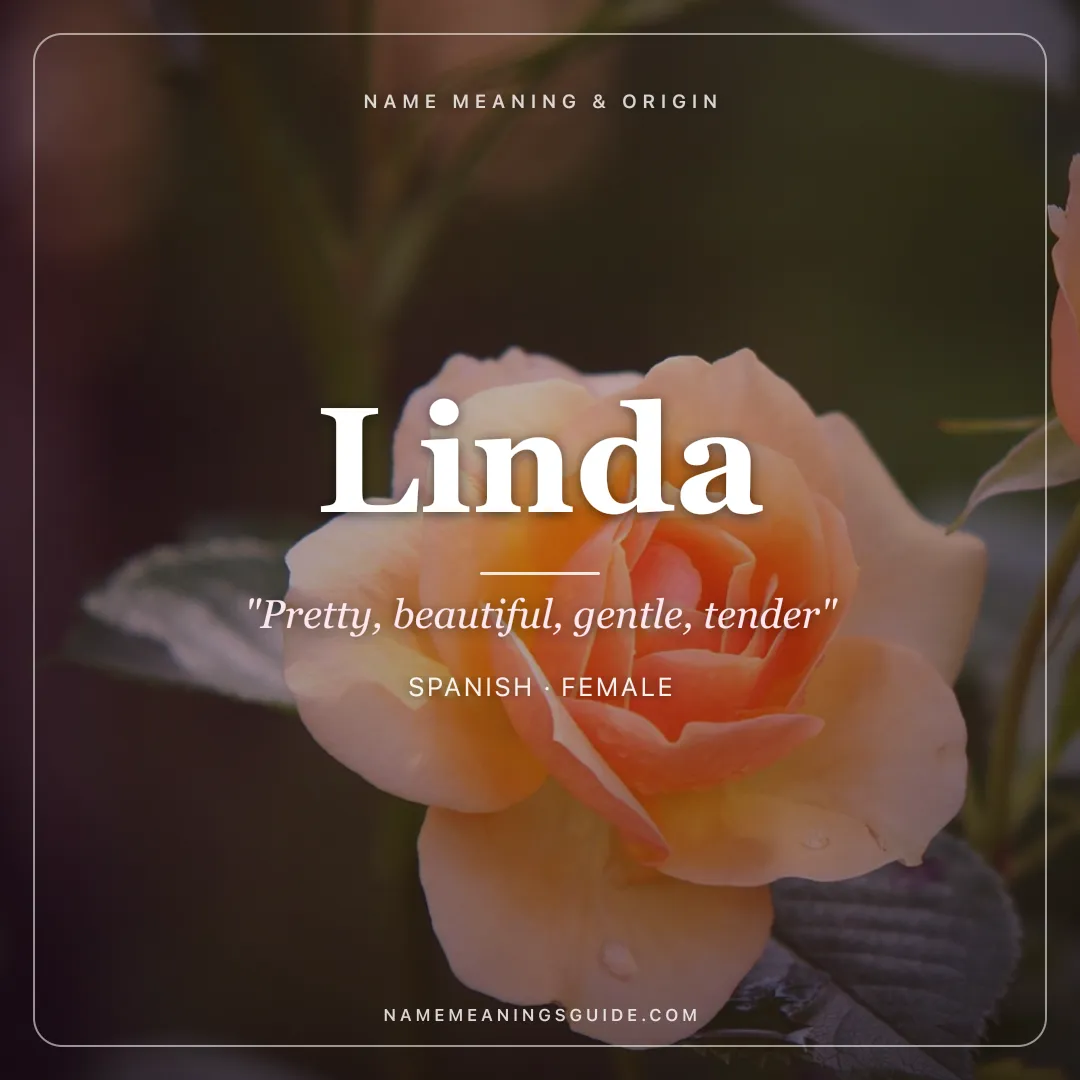 Linda name meaning "Pretty, beautiful, gentle, tender" - Spanish, Germanic female name share card | NameMeanings