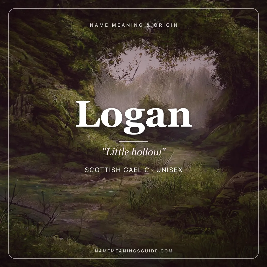 Logan name meaning "Little hollow" - Scottish Gaelic unisex name share card | NameMeanings