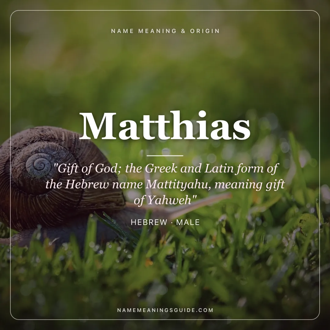 Matthias name meaning "Gift of God; the Greek and Latin form of the Hebrew name Mattityahu, meaning gift of Yahweh" - Hebrew male name share card | NameMeanings