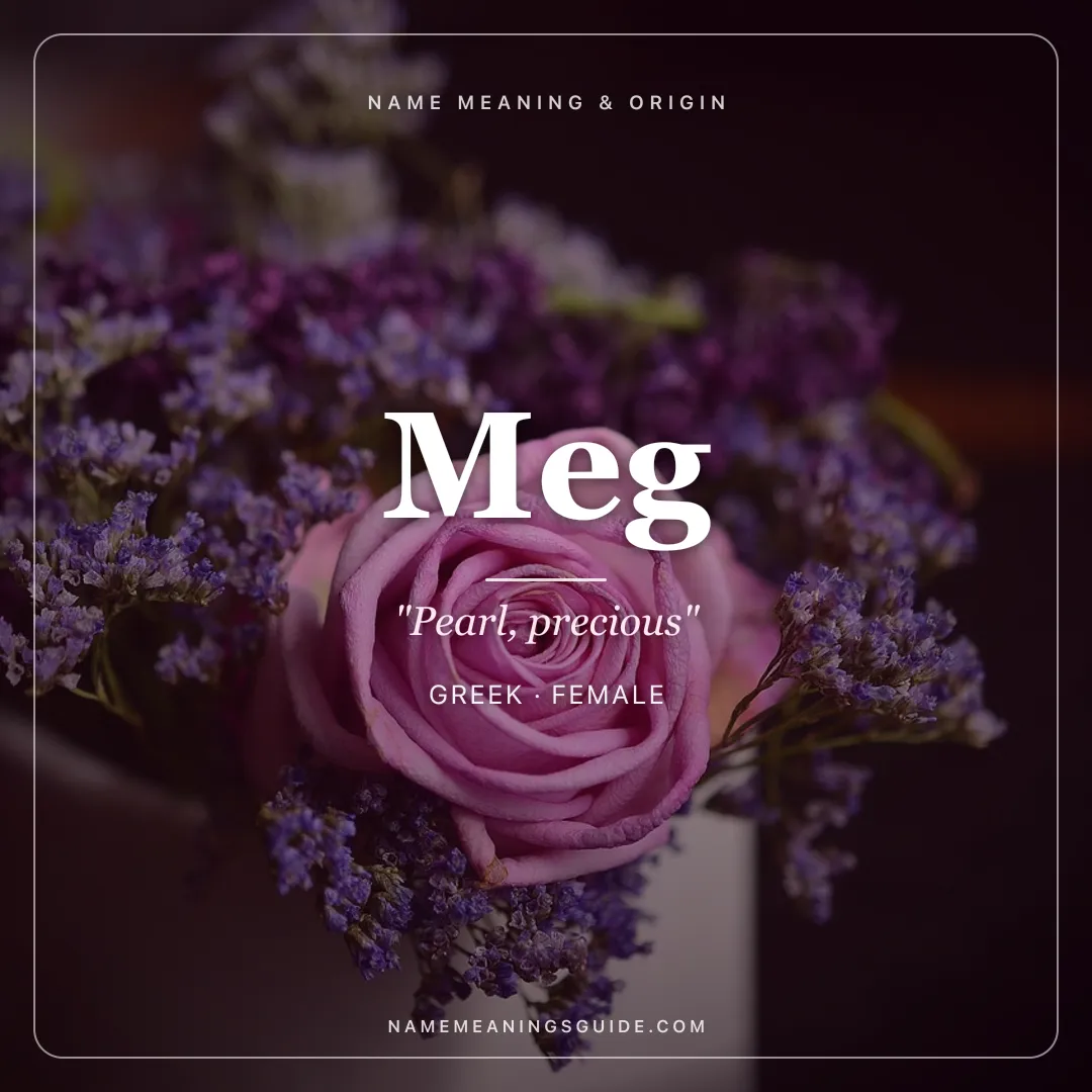 Meg name meaning "Pearl, precious" - Greek, Welsh female name share card | NameMeanings
