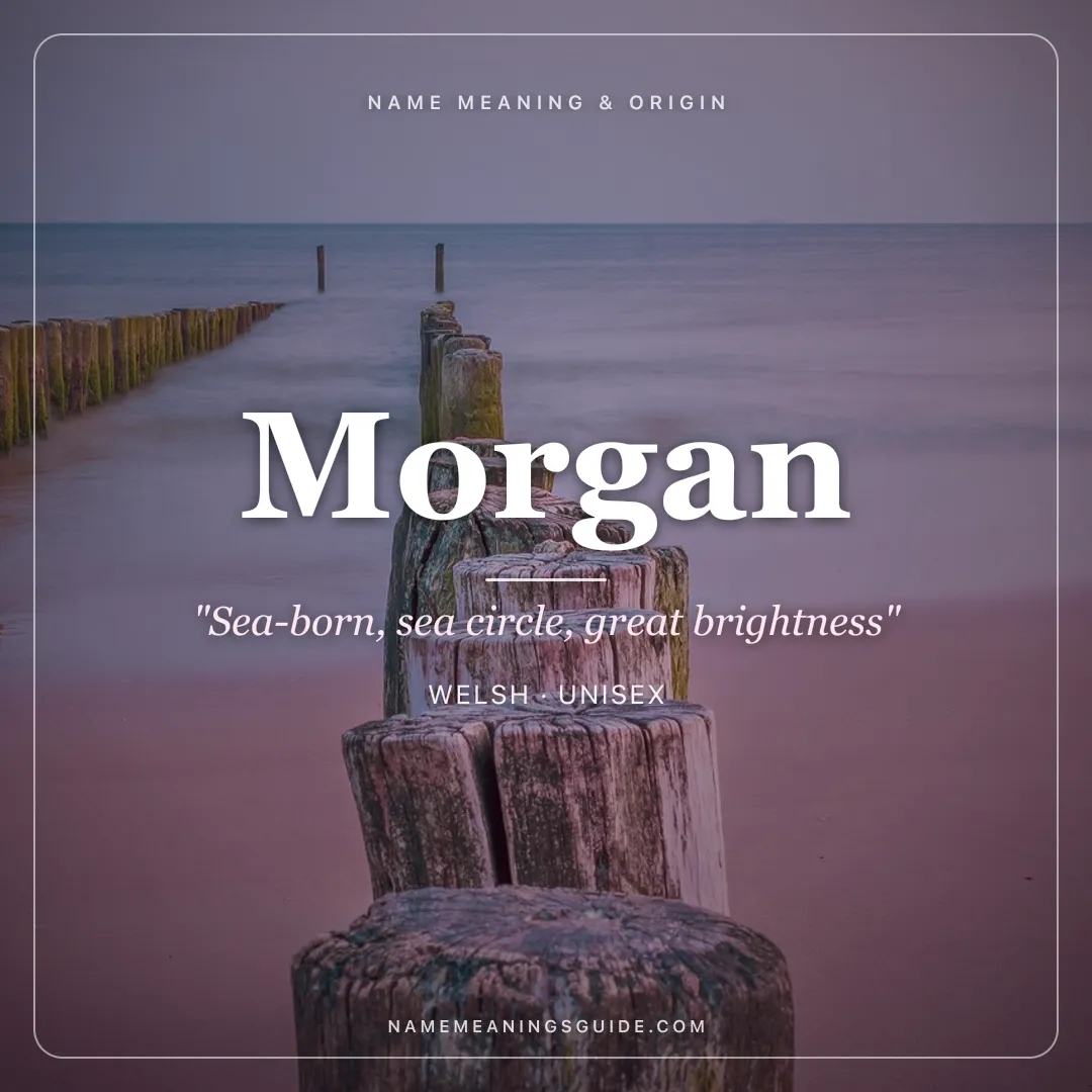 Morgan name meaning "Sea-born, sea circle, great brightness" - Welsh unisex name share card | NameMeanings