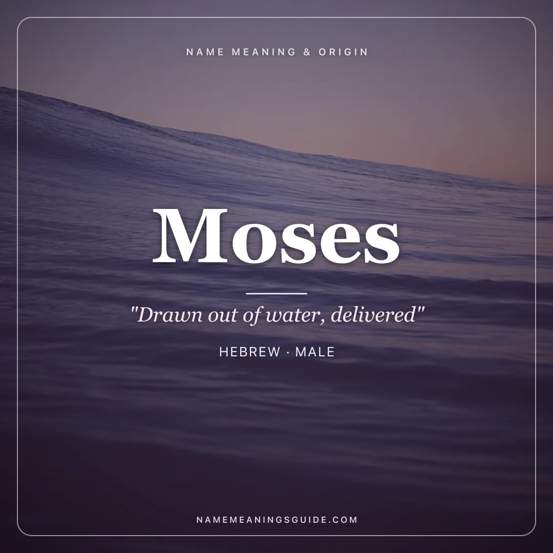 Moses name meaning "Drawn out of water, delivered" - Hebrew, Egyptian male name share card | NameMeanings