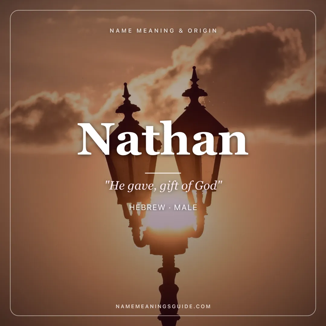 Nathan name meaning "He gave, gift of God" - Hebrew male name share card | NameMeanings
