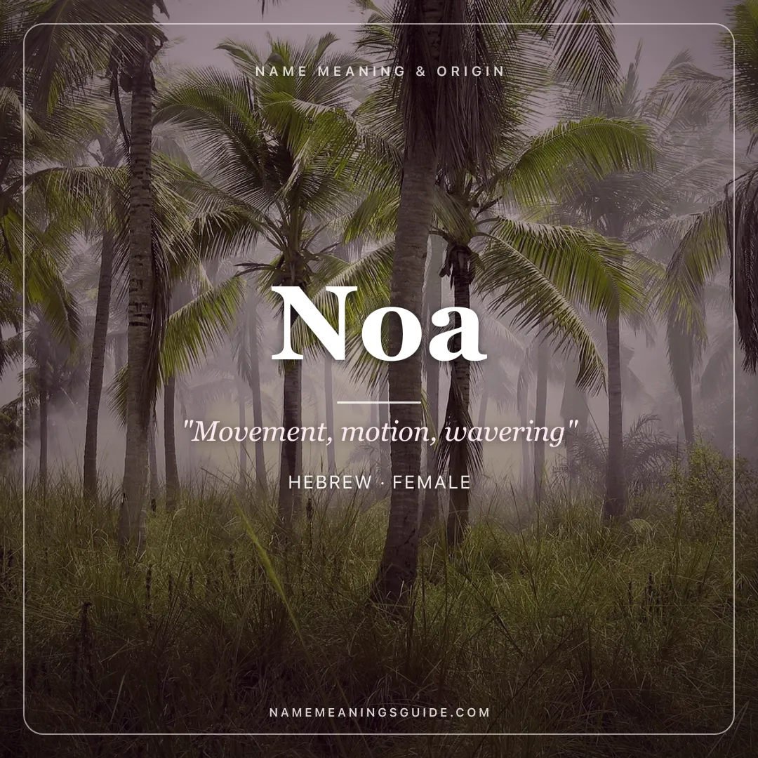 Noa name meaning "Movement, motion, wavering" - Hebrew female name share card | NameMeanings