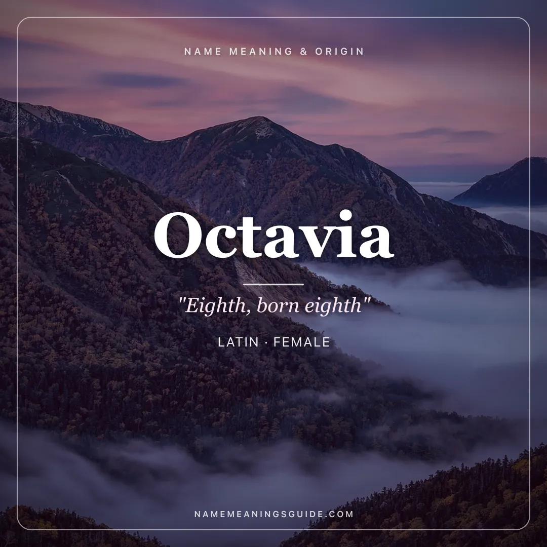 Octavia name meaning "Eighth, born eighth" - Latin female name share card | NameMeanings