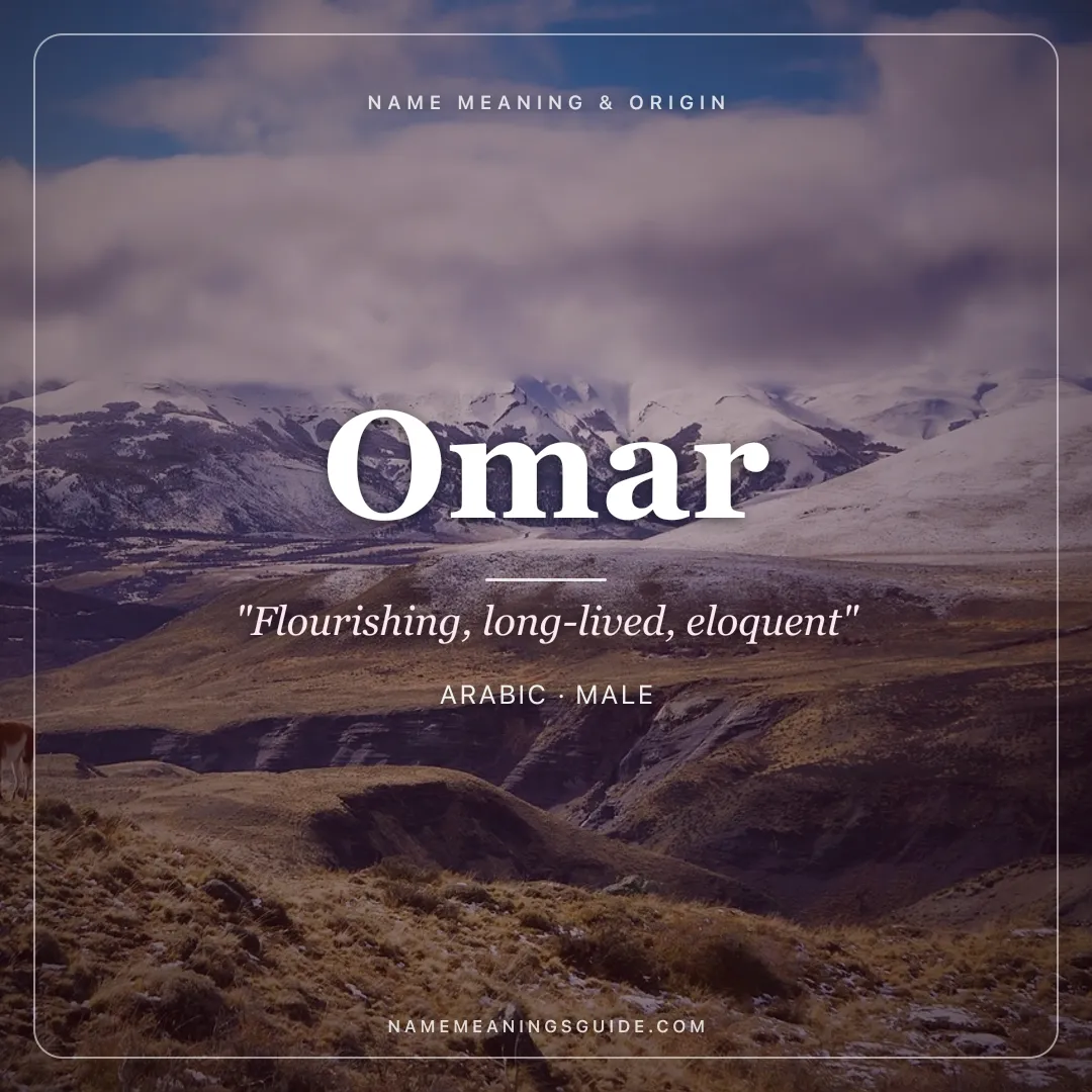 Omar name meaning "Flourishing, long-lived, eloquent" - Arabic, Hebrew male name share card | NameMeanings
