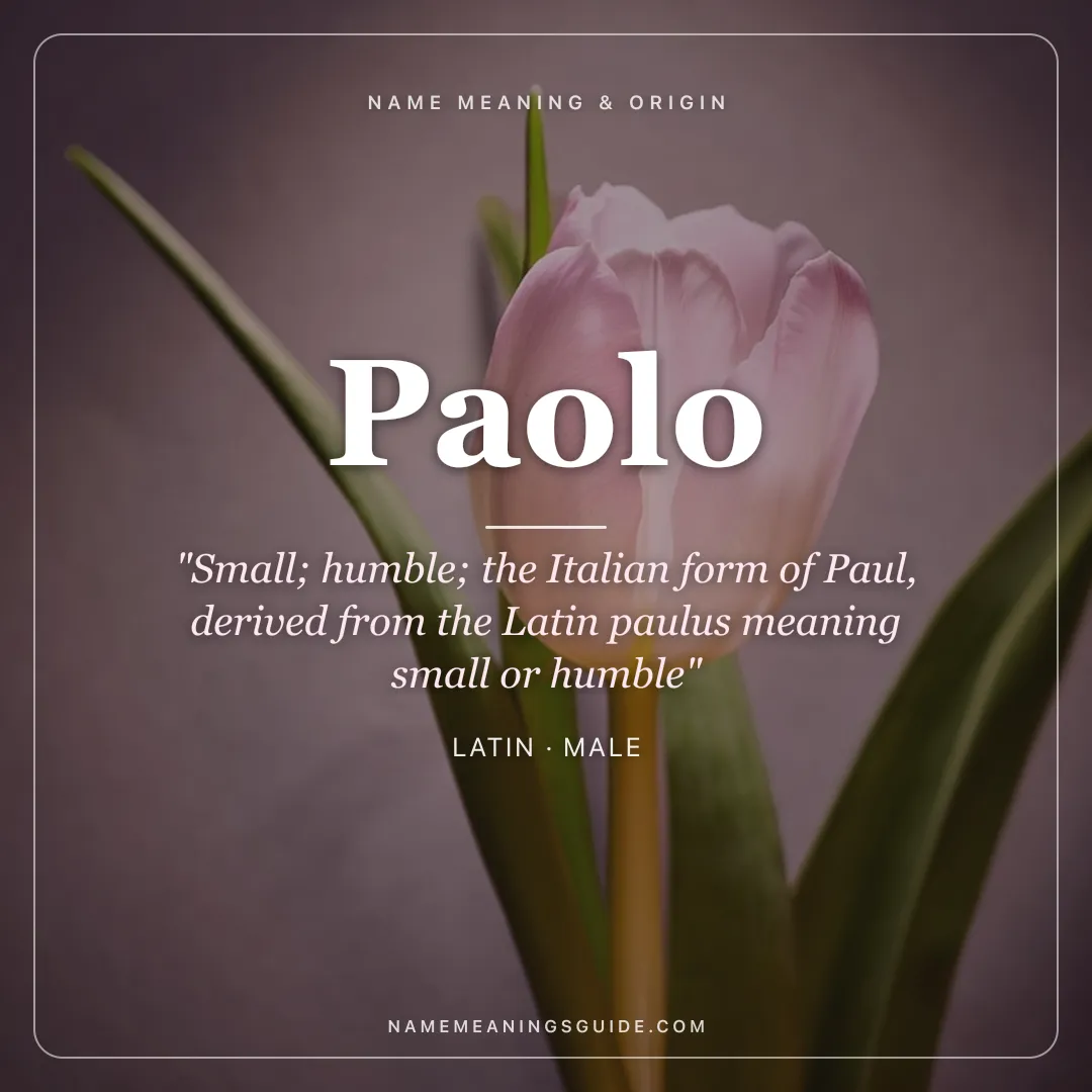 Paolo name meaning "Small; humble; the Italian form of Paul, derived from the Latin paulus meaning small or humble" - Latin male name share card | NameMeanings