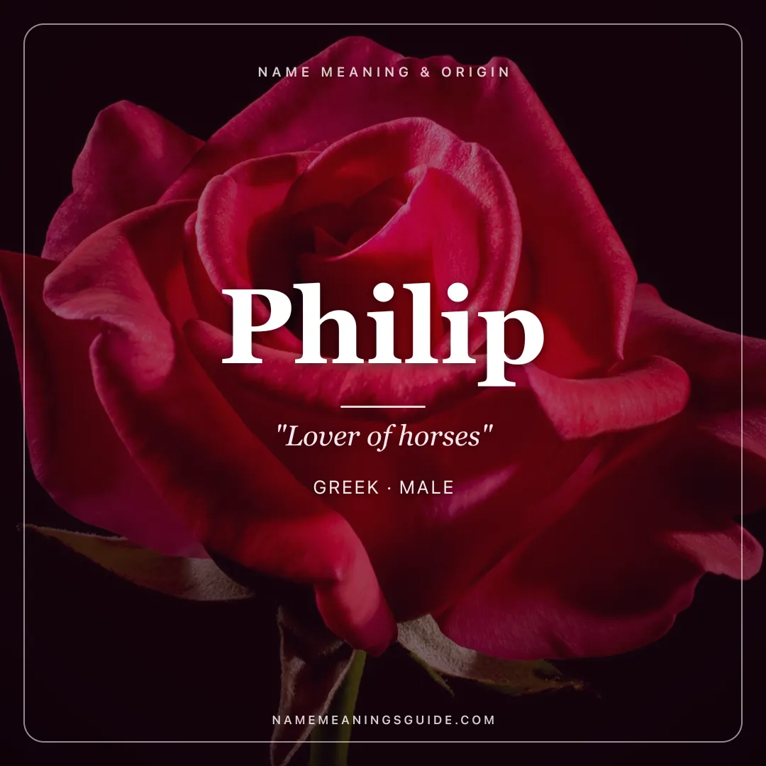 Philip name meaning "Lover of horses" - Greek male name share card | NameMeanings