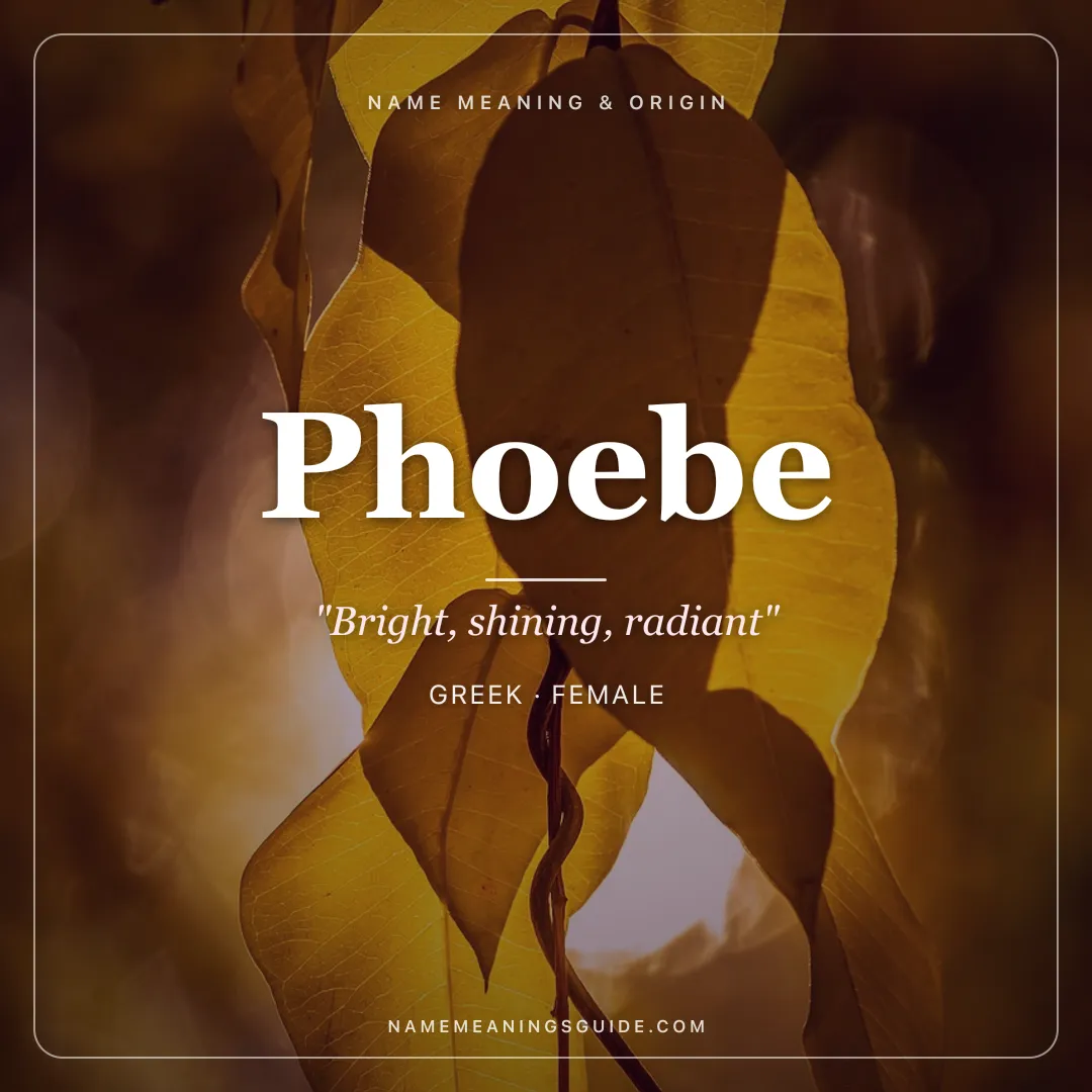 Phoebe name meaning "Bright, shining, radiant" - Greek female name share card | NameMeanings