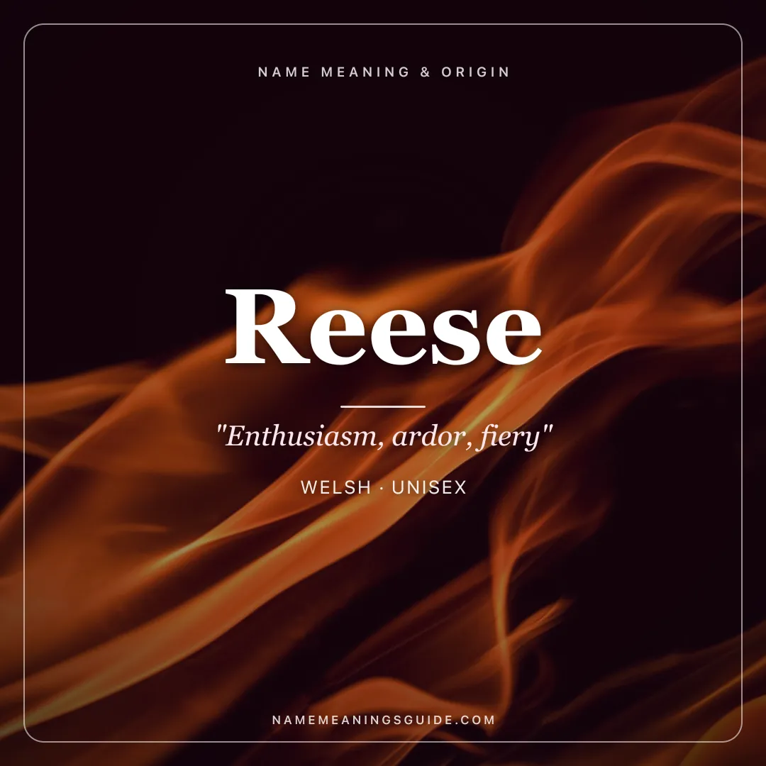 Reese name meaning "Enthusiasm, ardor, fiery" - Welsh unisex name share card | NameMeanings