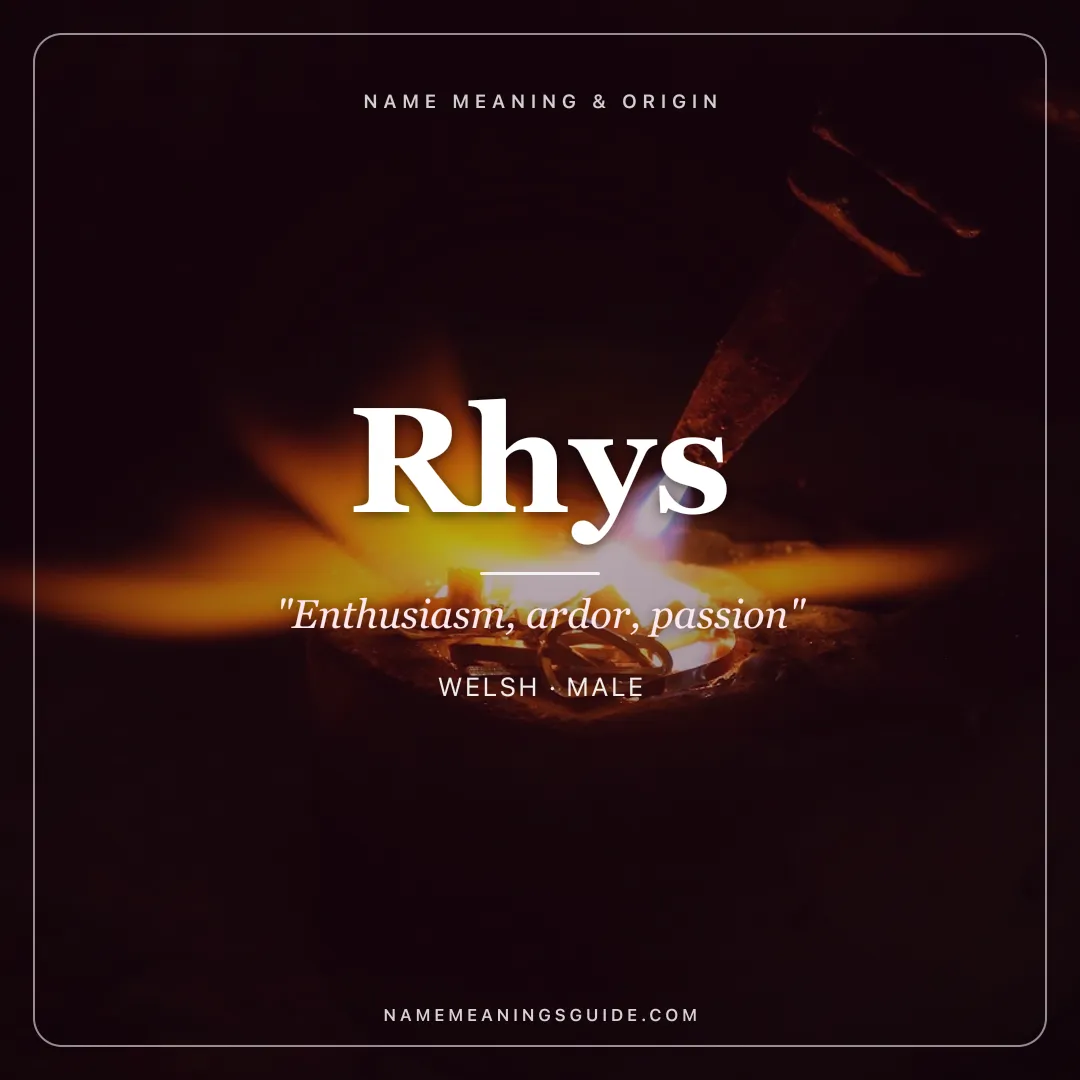 Rhys name meaning "Enthusiasm, ardor, passion" - Welsh male name share card | NameMeanings