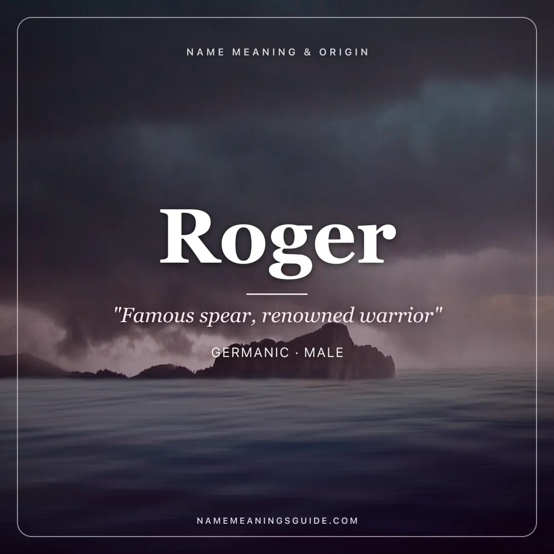 Roger name meaning "Famous spear, renowned warrior" - Germanic male name share card | NameMeanings