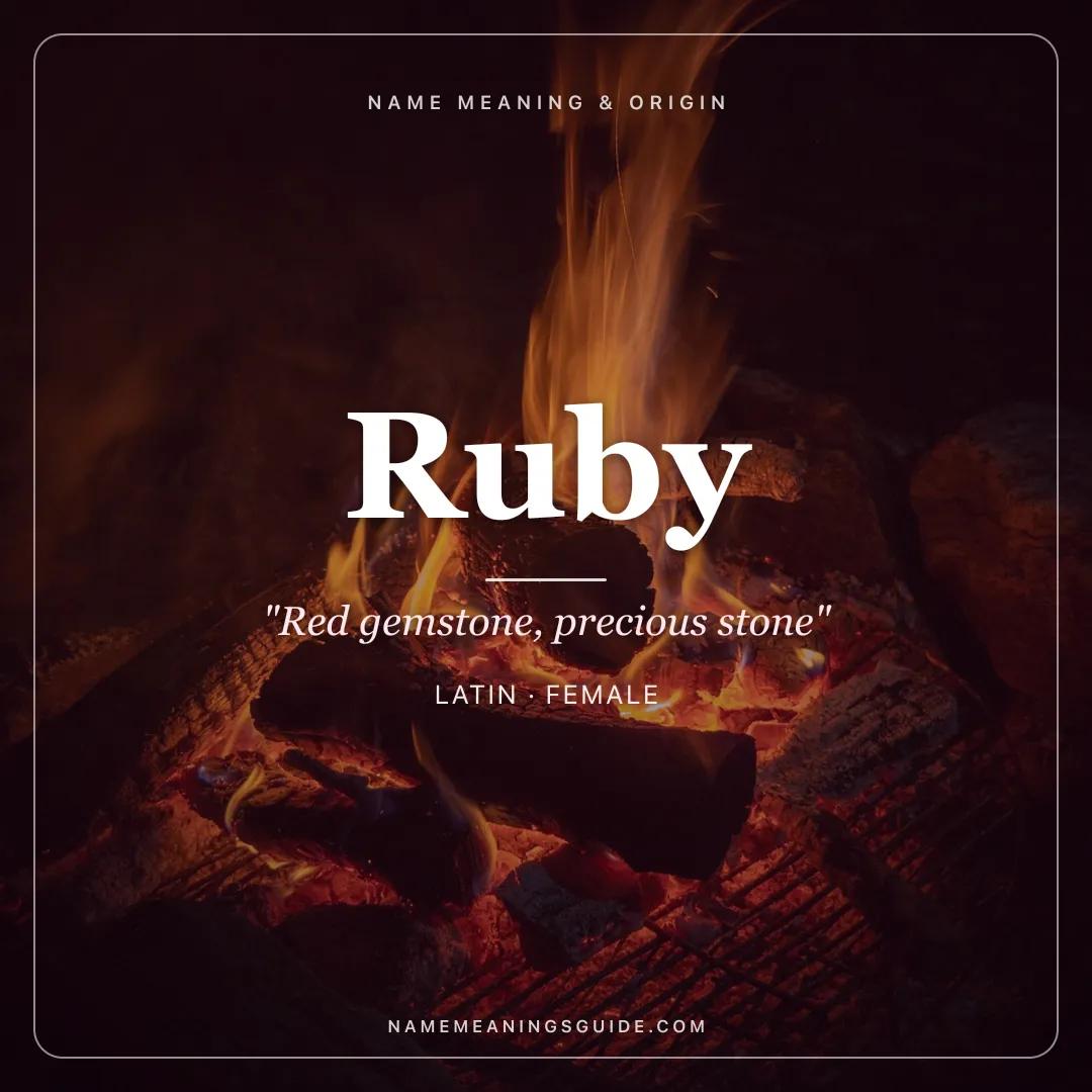 Ruby name meaning "Red gemstone, precious stone" - Latin female name share card | NameMeanings