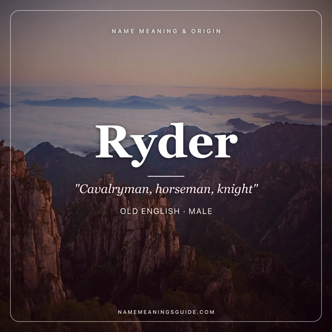 Ryder name meaning "Cavalryman, horseman, knight" - Old English male name share card | NameMeanings