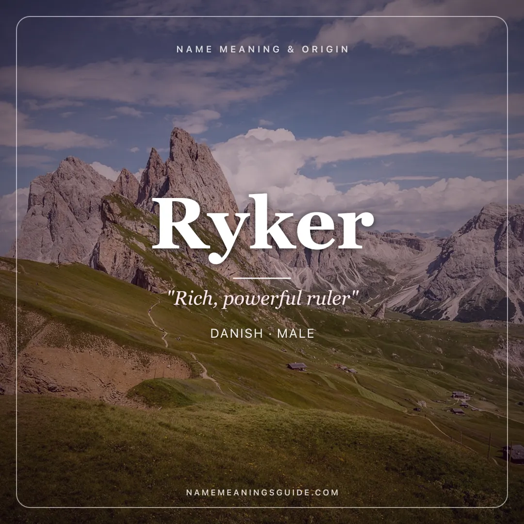 Ryker name meaning "Rich, powerful ruler" - Danish, Germanic male name share card | NameMeanings