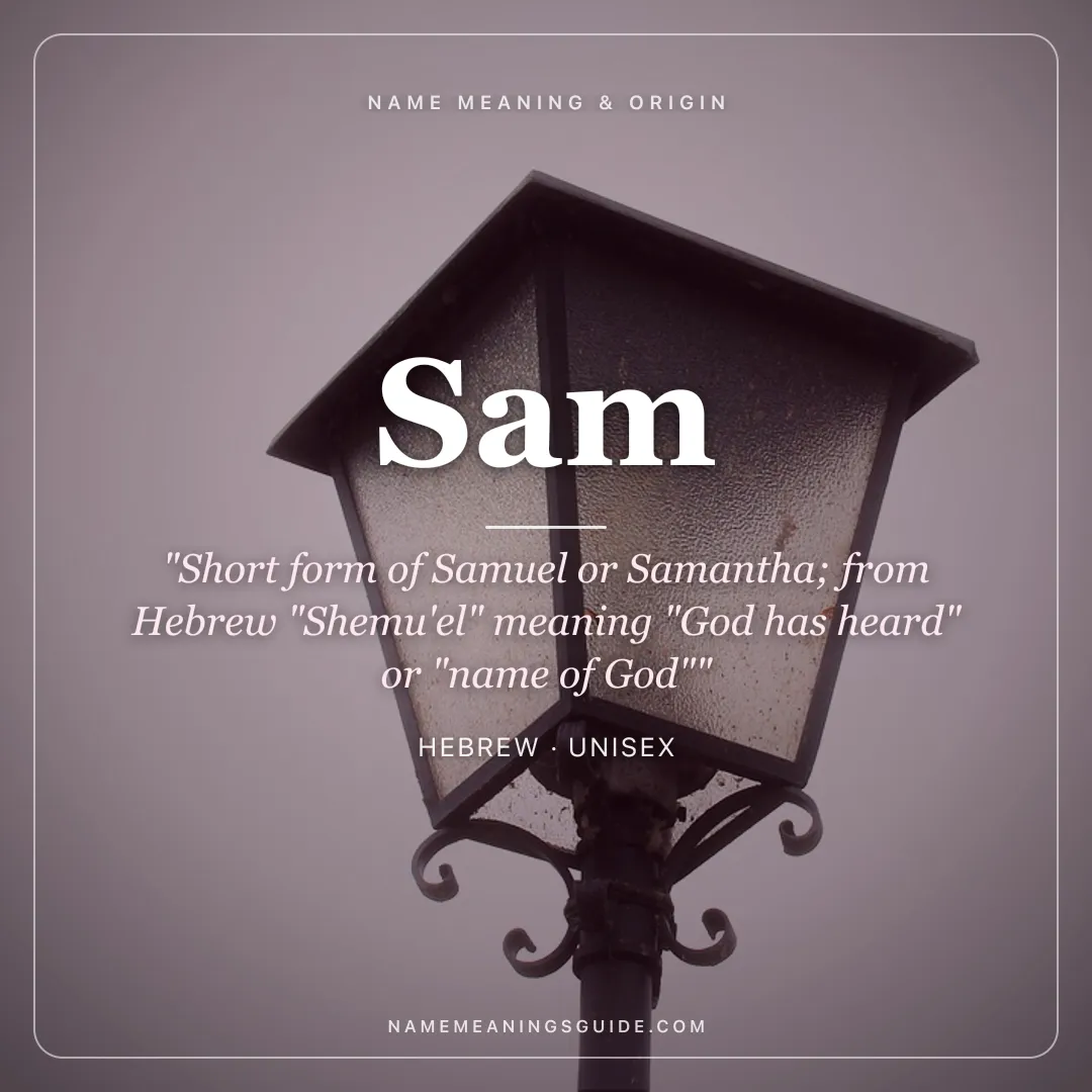 Sam name meaning "Short form of Samuel or Samantha; from Hebrew "Shemu'el" meaning "God has heard" or "name of God"" - Hebrew unisex name share card | NameMeanings