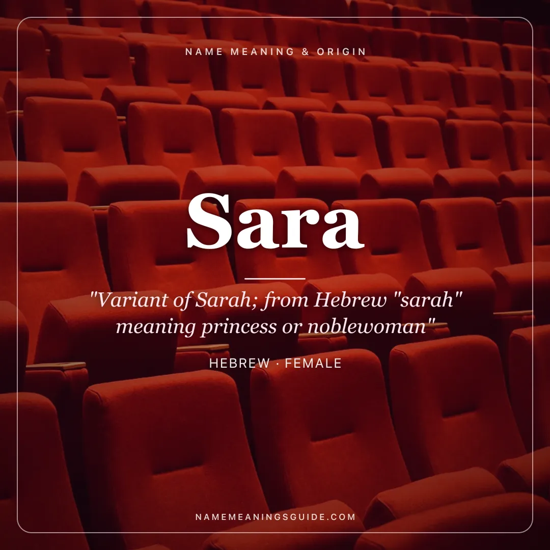Sara name meaning "Variant of Sarah; from Hebrew "sarah" meaning princess or noblewoman" - Hebrew female name share card | NameMeanings