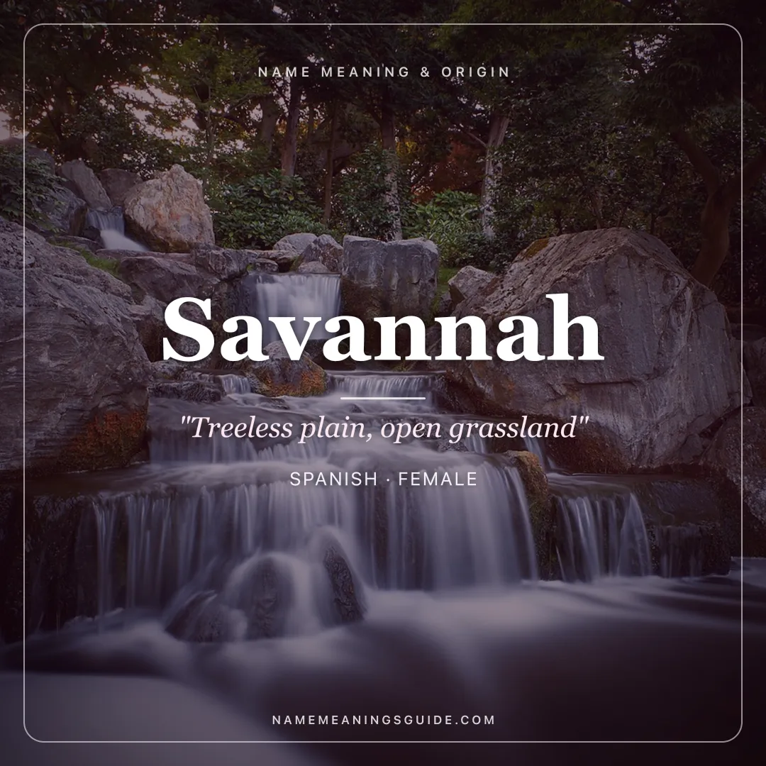 Savannah name meaning "Treeless plain, open grassland" - Spanish, Taino female name share card | NameMeanings