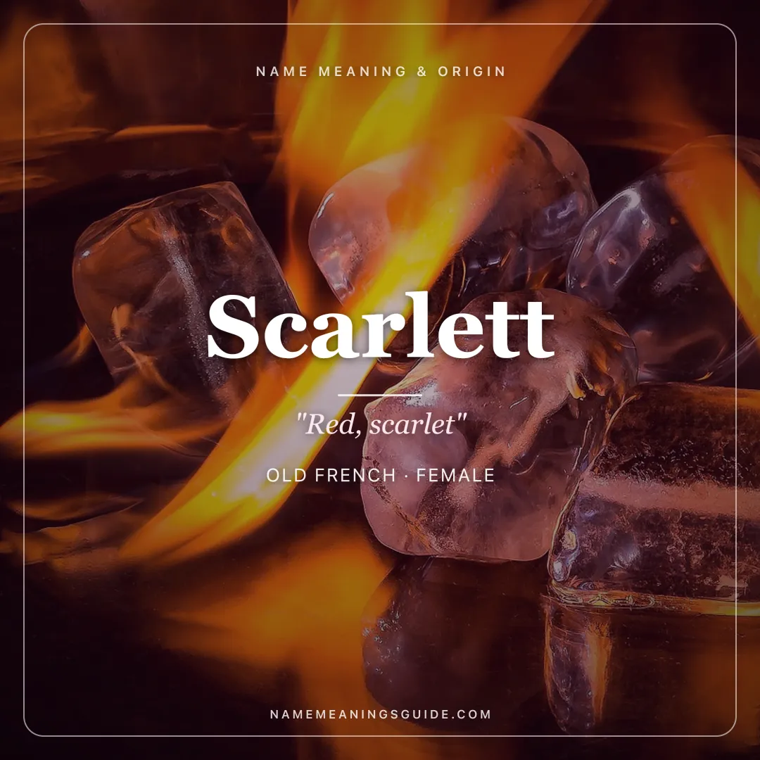 Scarlett name meaning "Red, scarlet" - Old French, English female name share card | NameMeanings
