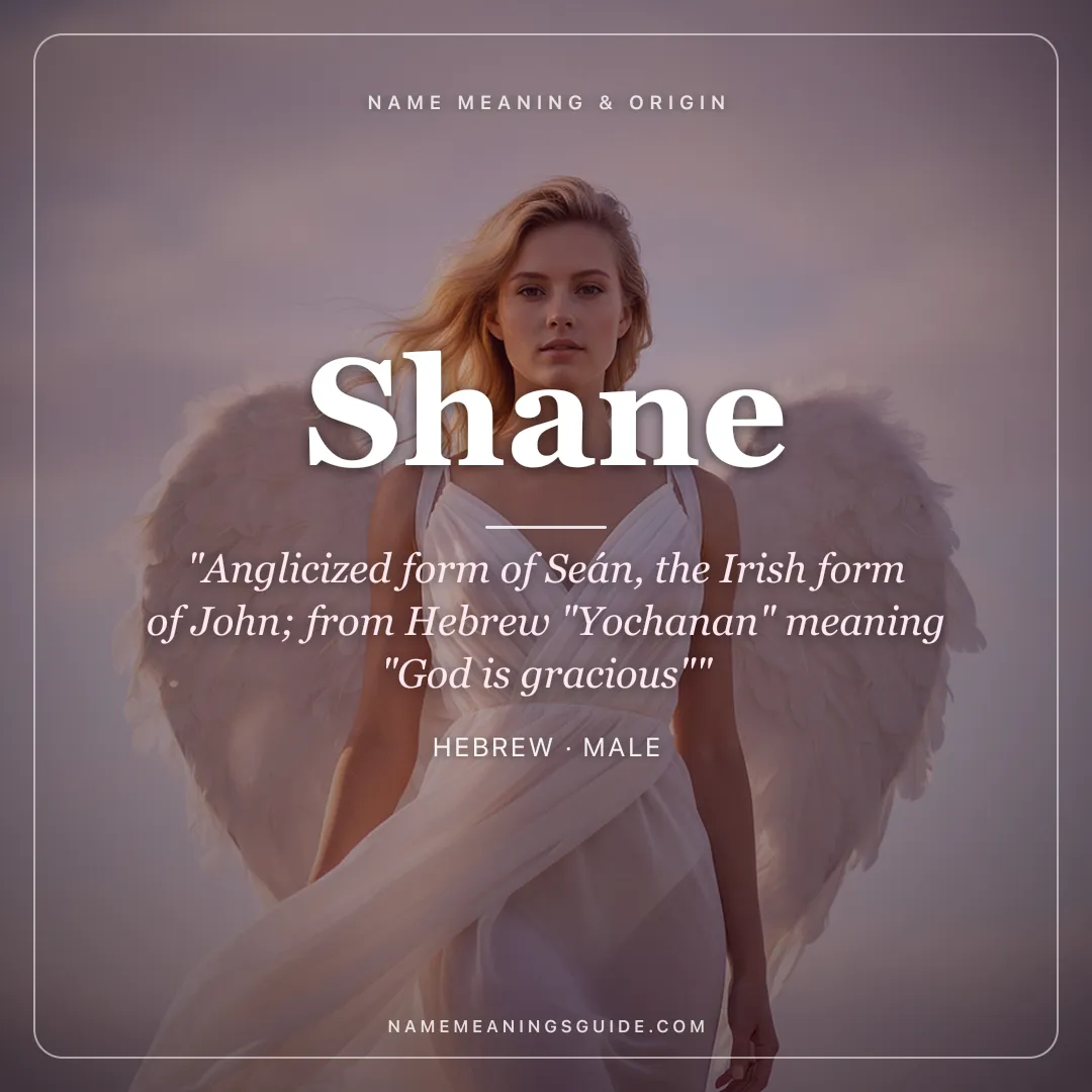 Shane name meaning "Anglicized form of Seán, the Irish form of John; from Hebrew "Yochanan" meaning "God is gracious"" - Hebrew male name share card | NameMeanings