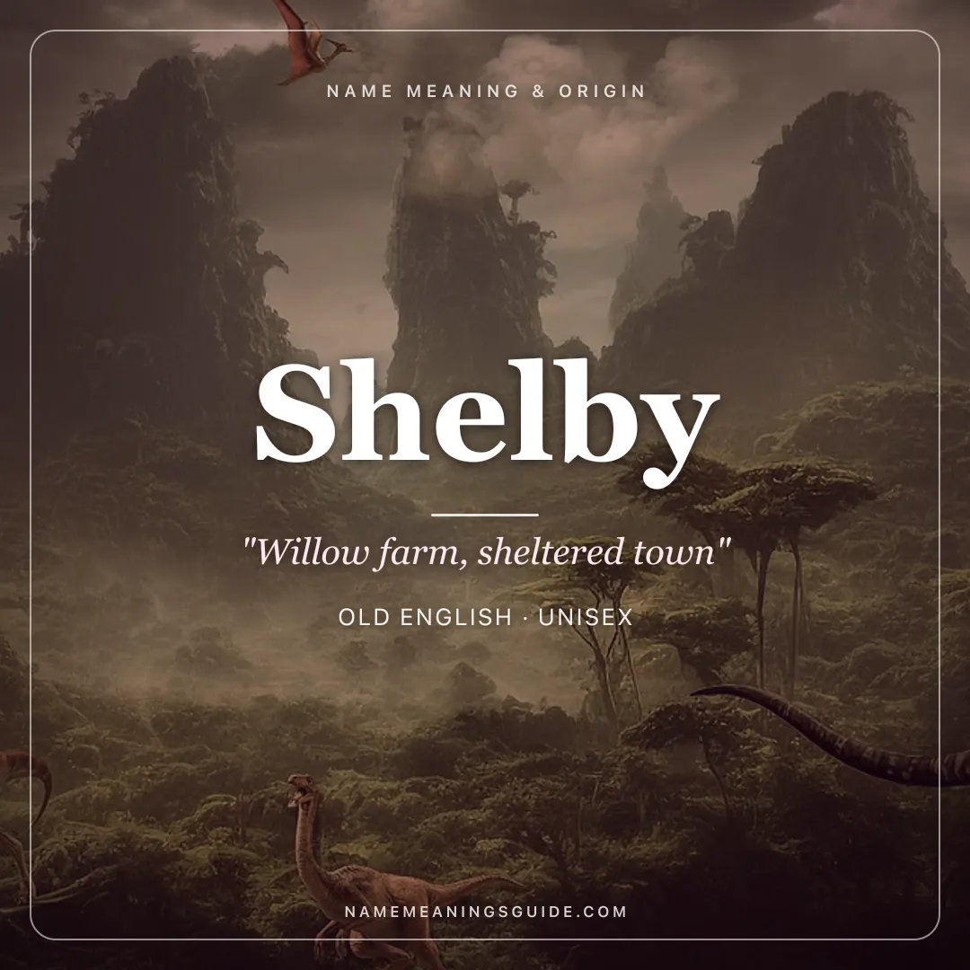 Shelby name meaning "Willow farm, sheltered town" - Old English, Norse unisex name share card | NameMeanings