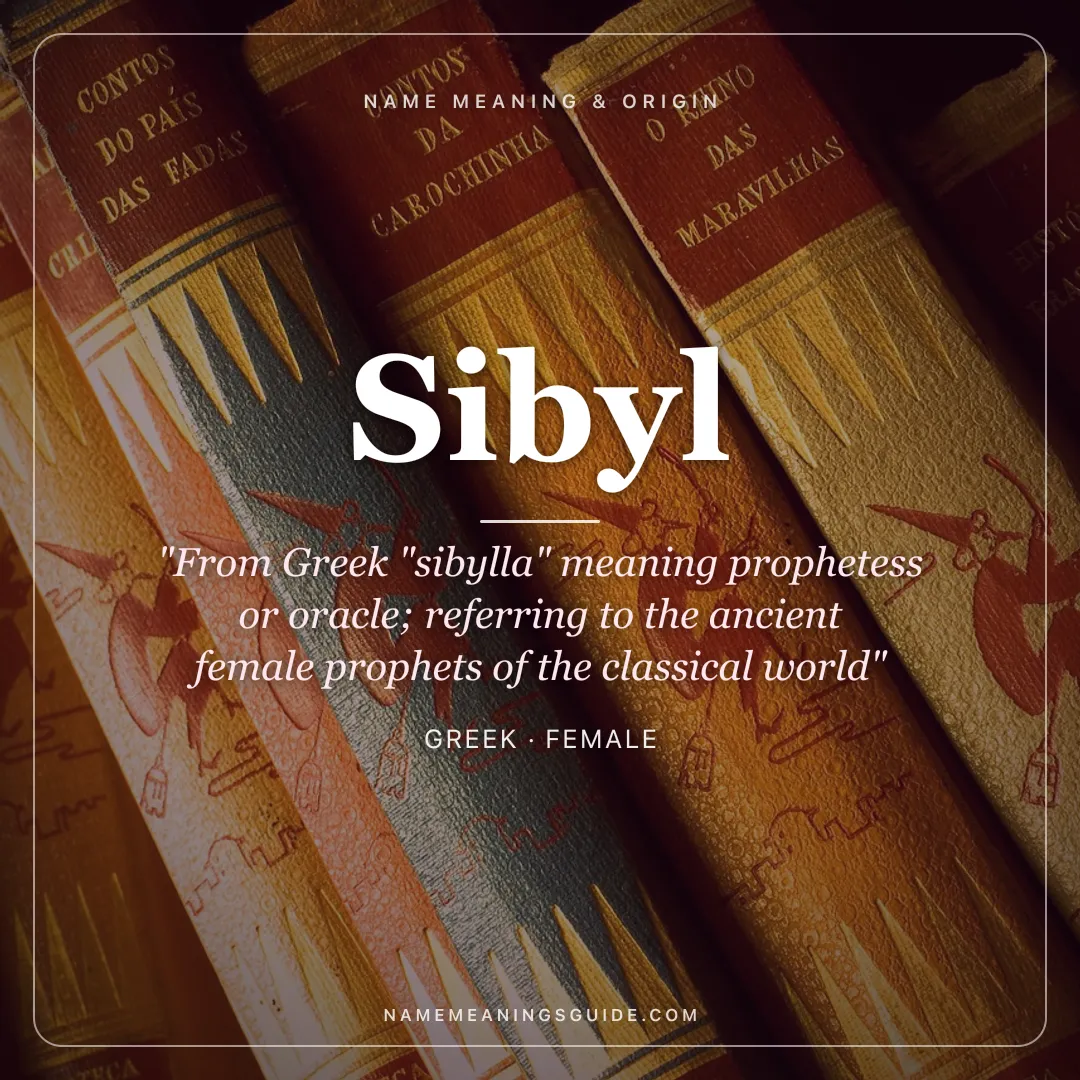 Sibyl name meaning "From Greek "sibylla" meaning prophetess or oracle; referring to the ancient female prophets of the classical world" - Greek female name share card | NameMeanings