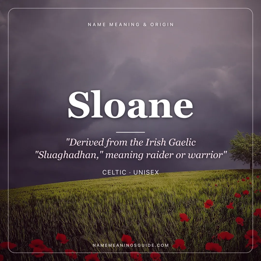 Sloane name meaning "Derived from the Irish Gaelic "Sluaghadhan," meaning raider or warrior" - Celtic unisex name share card | NameMeanings