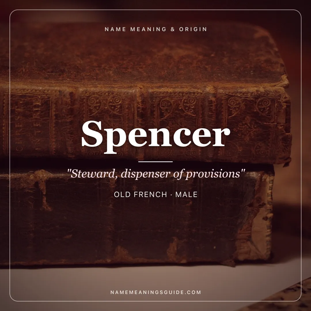 Spencer name meaning "Steward, dispenser of provisions" - Old French, English male name share card | NameMeanings