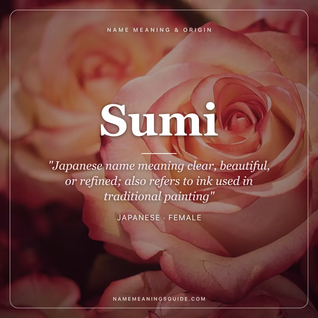 Sumi name meaning "Japanese name meaning clear, beautiful, or refined; also refers to ink used in traditional painting" - Japanese female name share card | NameMeanings