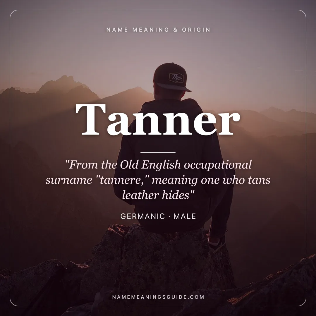 Tanner name meaning "From the Old English occupational surname "tannere," meaning one who tans leather hides" - Germanic male name share card | NameMeanings