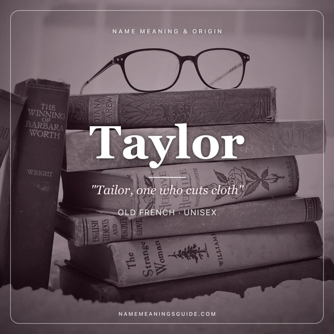 Taylor name meaning "Tailor, one who cuts cloth" - Old French, English unisex name share card | NameMeanings