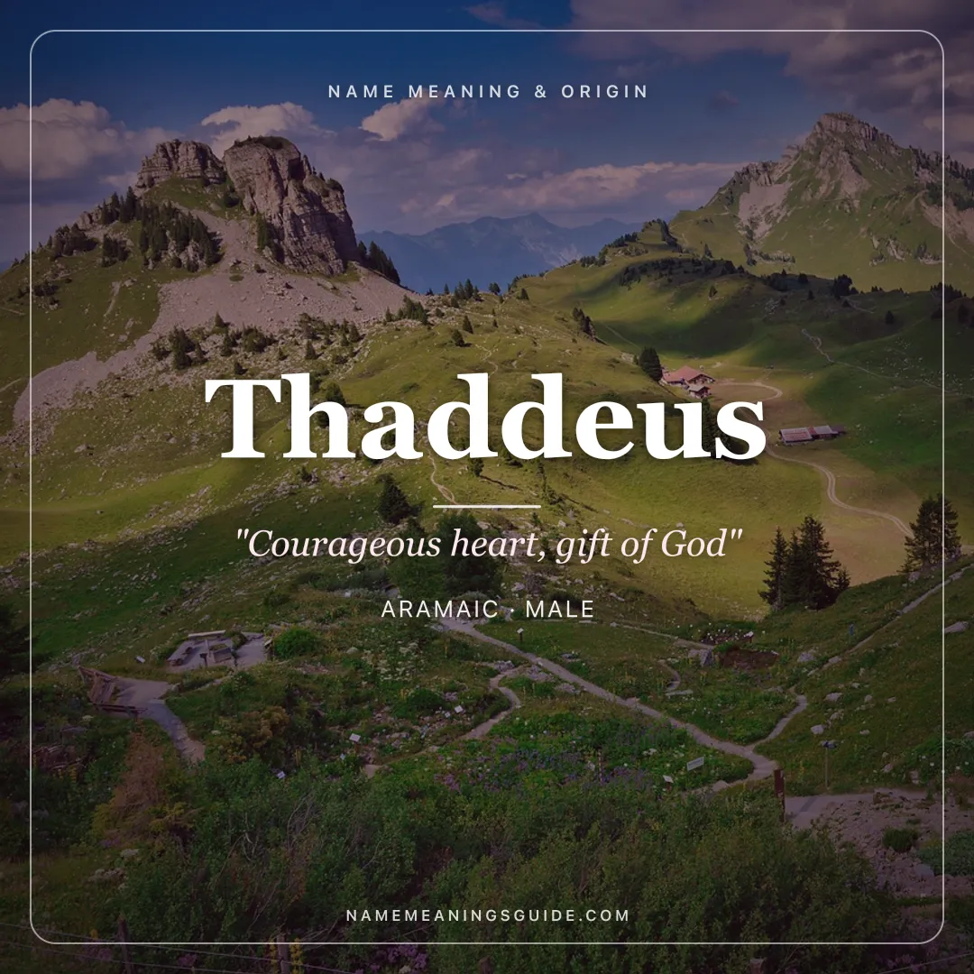 Thaddeus name meaning "Courageous heart, gift of God" - Aramaic, Greek male name share card | NameMeanings