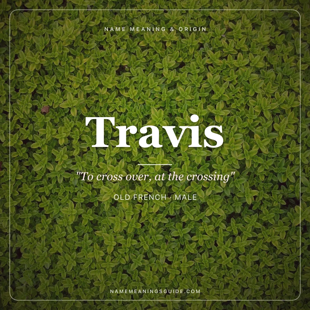 Travis name meaning "To cross over, at the crossing" - Old French male name share card | NameMeanings