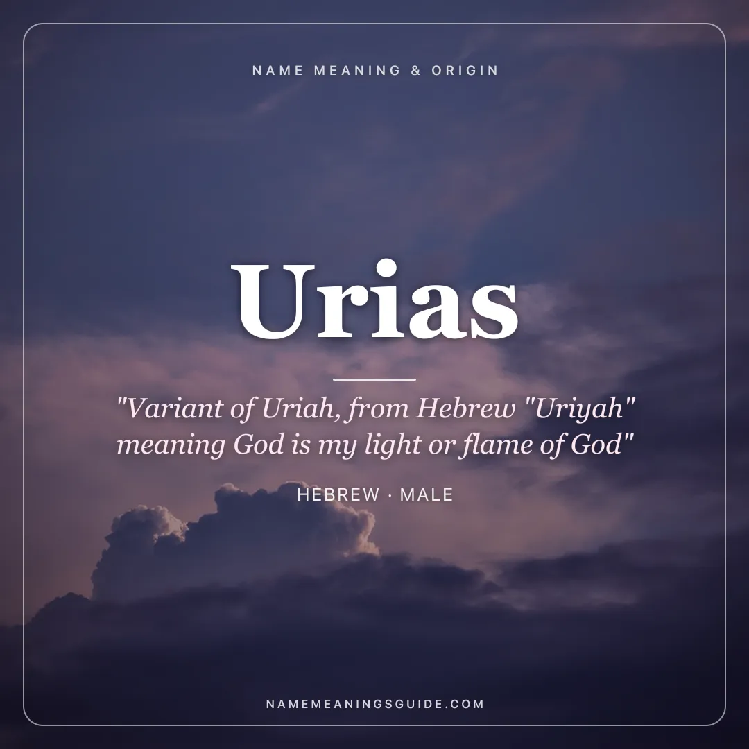 Urias name meaning "Variant of Uriah, from Hebrew "Uriyah" meaning God is my light or flame of God" - Hebrew male name share card | NameMeanings