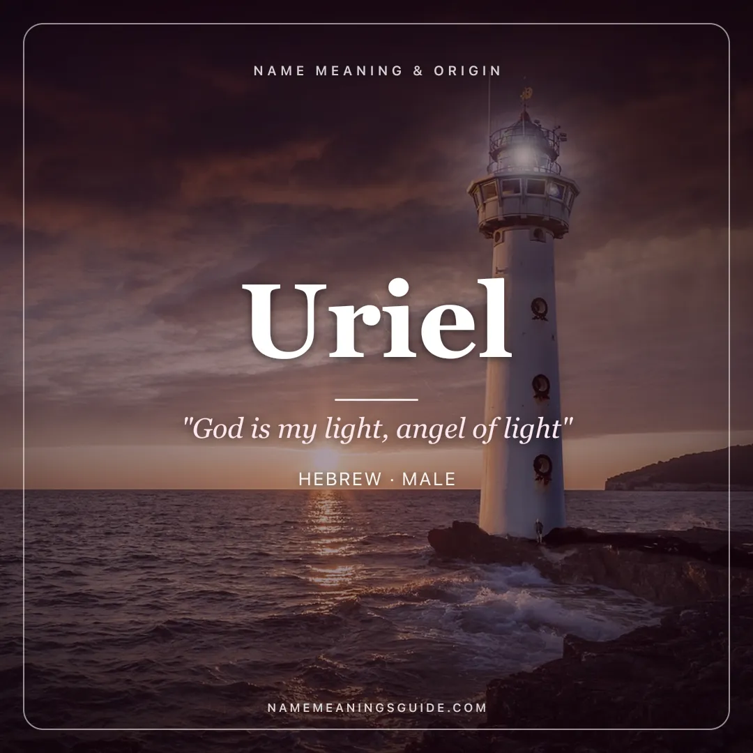 Uriel name meaning "God is my light, angel of light" - Hebrew male name share card | NameMeanings