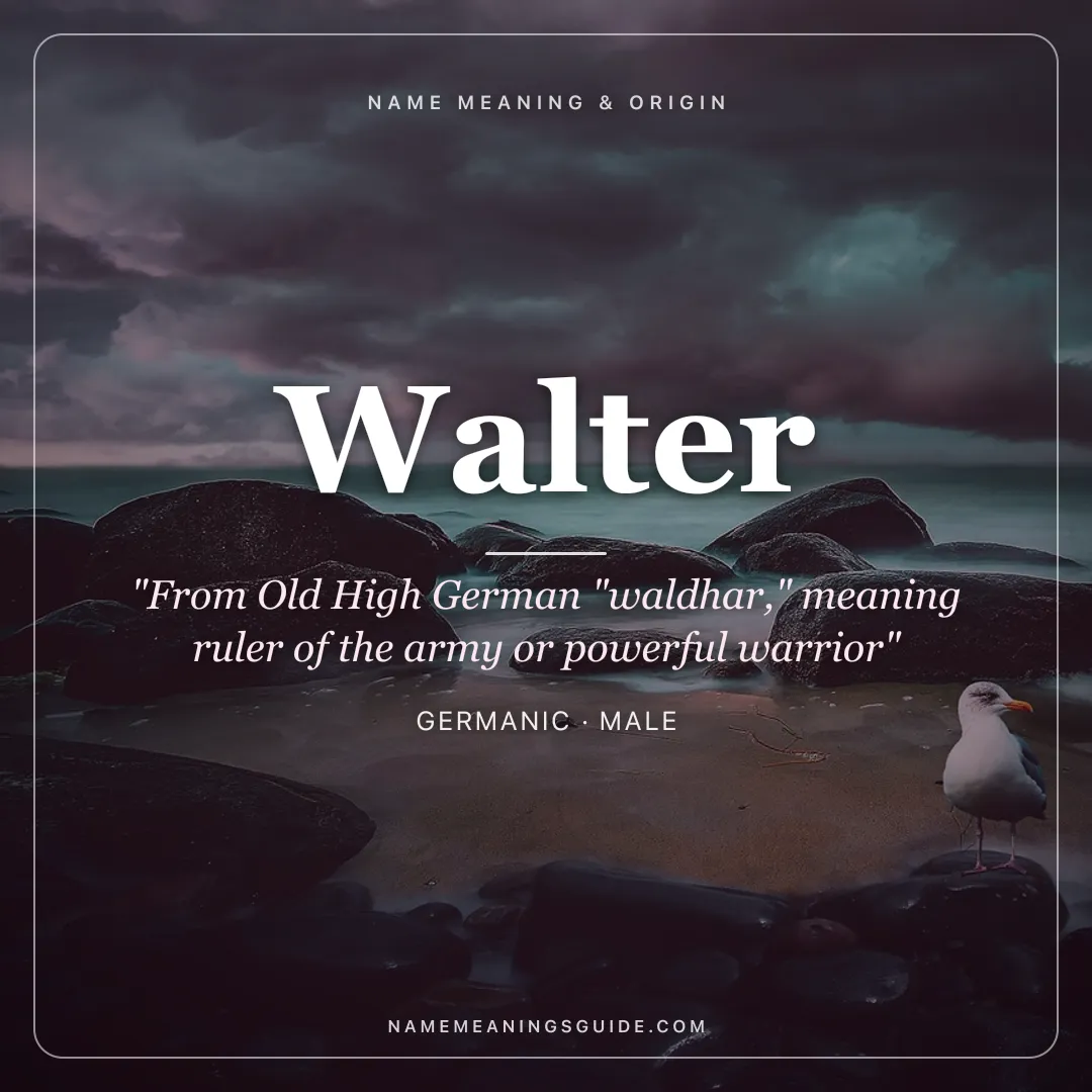Walter name meaning "From Old High German "waldhar," meaning ruler of the army or powerful warrior" - Germanic male name share card | NameMeanings