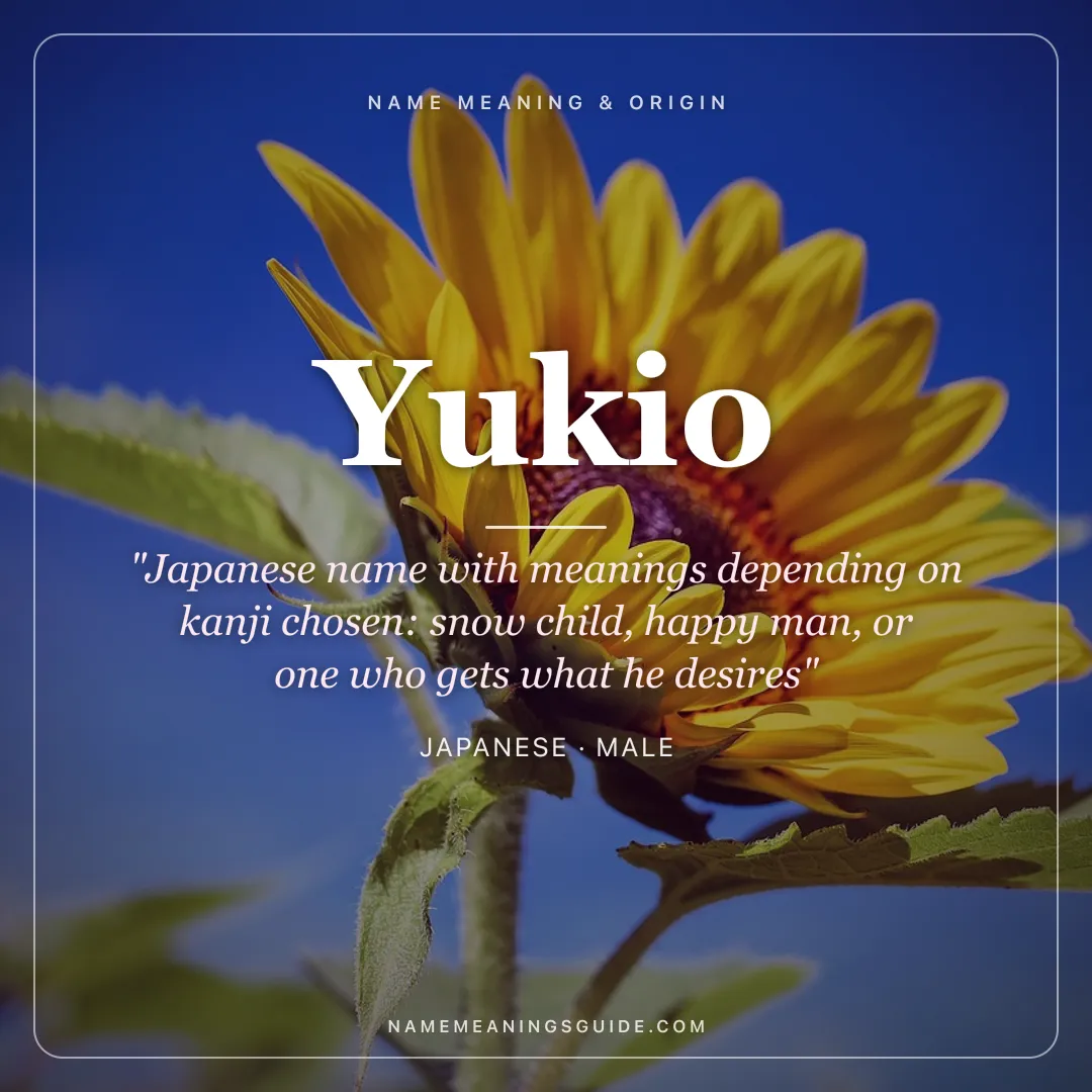 Yukio name meaning "Japanese name with meanings depending on kanji chosen: snow child, happy man, or one who gets what he desires" - Japanese male name share card | NameMeanings