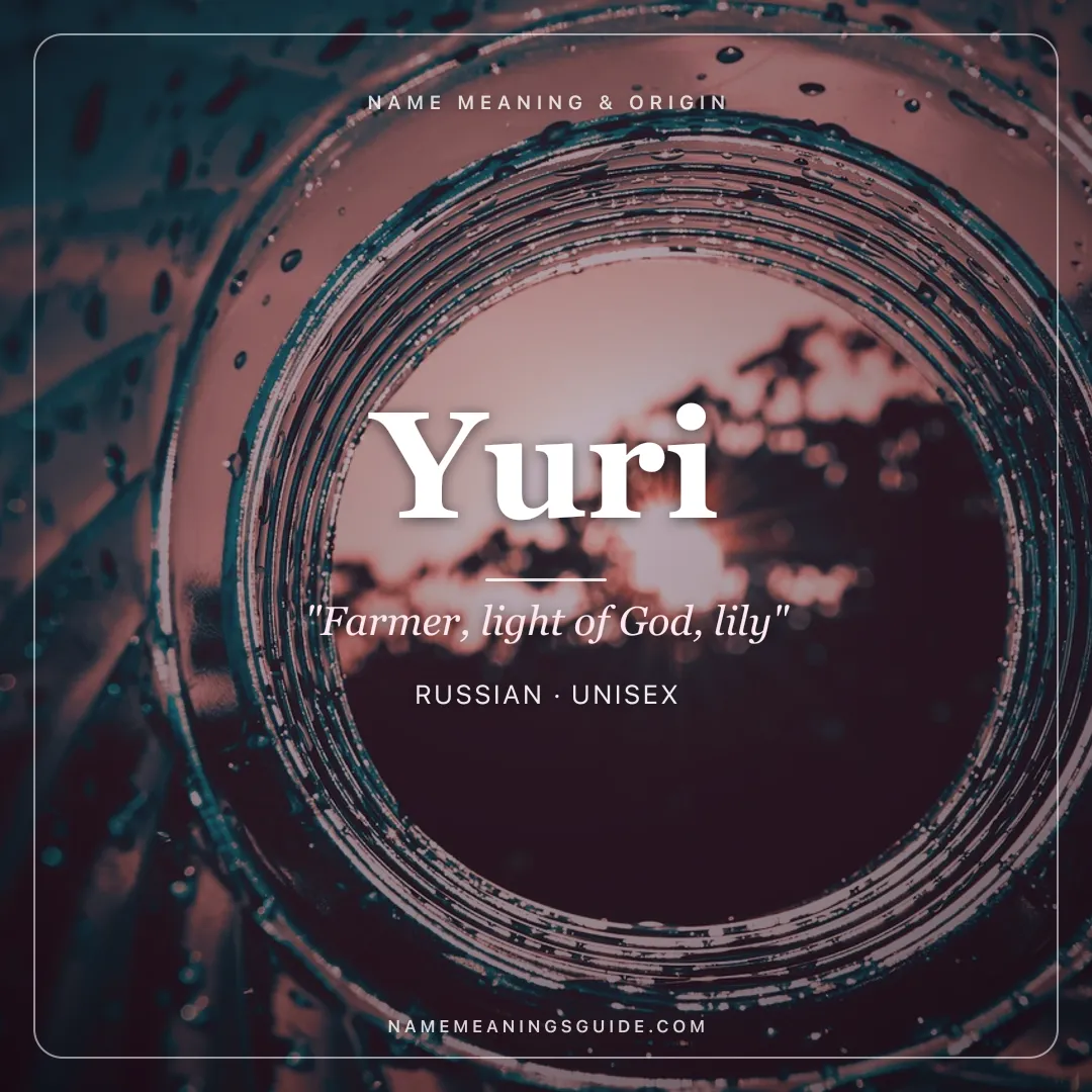 Yuri name meaning "Farmer, light of God, lily" - Russian, Japanese, Hebrew unisex name share card | NameMeanings